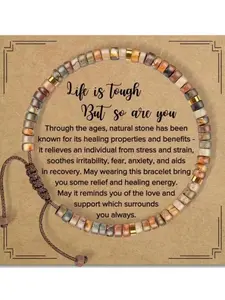 Boho Style Beaded Bracelet with Encouragement Card, Fashion Drawstring Bracelet for Women & Girls, Trendy All-Match Jewelry, Adjustable Beaded Design