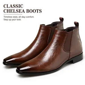 YANXIANSHOES Men's Chic PU Leather Slip-On Chelsea Ankle Boots, Elegant Minimalist Design, Business Office Work Wardrobe Smart Casual Footwear