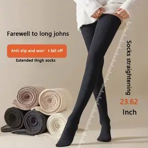 5 Pairs Autumn Winter Over-the-Knee Socks Women's Thick Warm Thigh Socks High-top Non-slip Long Socks Soft Winter Warm for Cycling Traveling Outdoor Activities 23.62 Inch