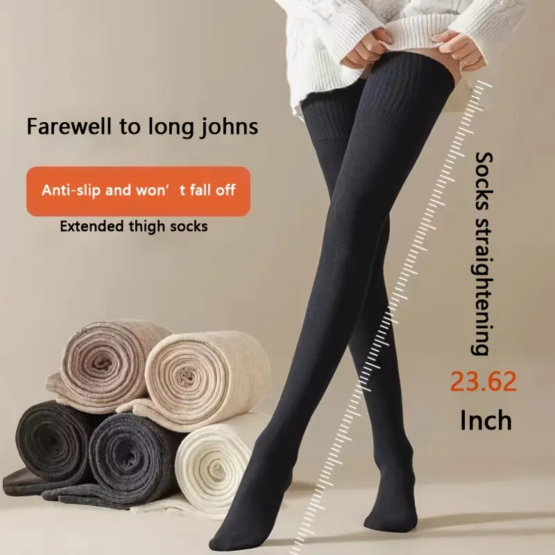 5 Pairs Autumn Winter Over-the-Knee Socks Women's Thick Warm Thigh Socks High-top Non-slip Long Socks Soft Winter Warm for Cycling Traveling Outdoor Activities 23.62 Inch