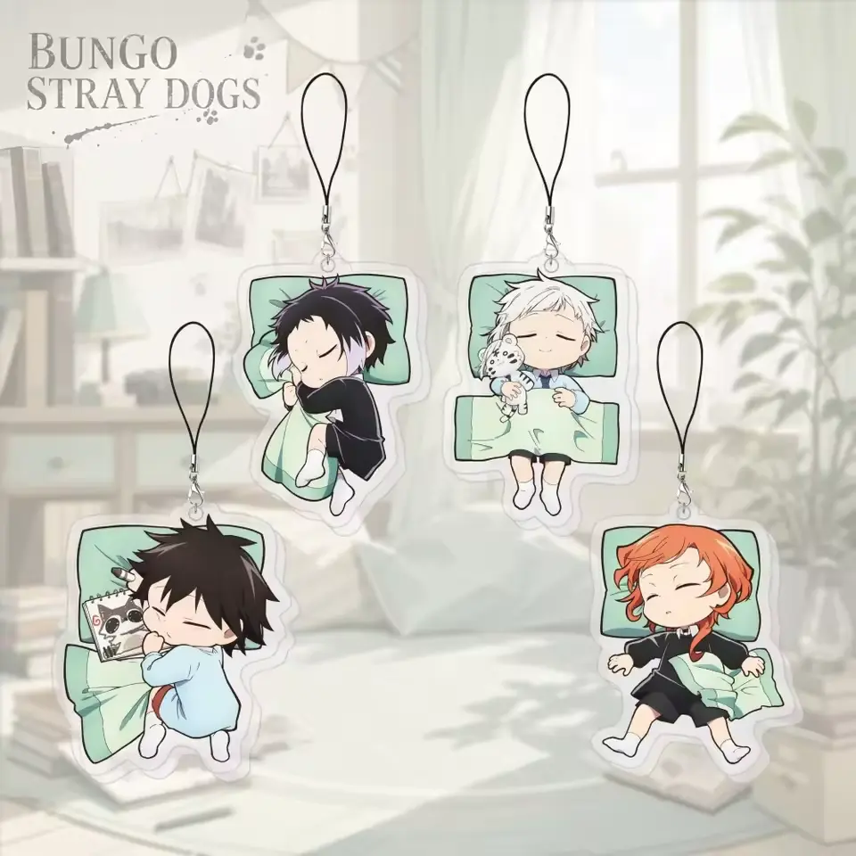 Anime Bungo Stray Dogs Acrylic Keychain Chibi Atsushi Chuuya Akutagawa Ranpo Sleeping, Backpack & Gifts, Collectible Fan Accessory