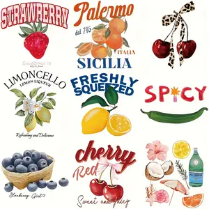 9-Piece Colorful Fruit & Vegetable Heat Transfer Stickers, Vinyl Iron-On Patches for DIY T-Shirts, Hoodies, Bags, Hats, Fashion Decals
