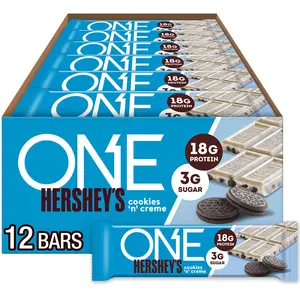 (A)ONE Protein Bars Hershey's Cookies 'n' Creme, Gluten Free, 18g Protein, 3g Sugar, Pantry Staples, 2.12 oz, 12 Count Individually Wrapped Bars