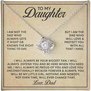 Present for Girls Necklace From Parent to Daughter Love Knot Jewelry Gift From Dad and Mom for Women,Jewelry with Heartfelt Message, Birthday, Graduation Gifts from Dad, Daughters Jewelry Gift Box
