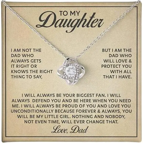 Present for Girls Necklace From Parent to Daughter Love Knot Jewelry Gift From Dad and Mom for Women,Jewelry with Heartfelt Message, Birthday, Graduation Gifts from Dad, Daughters Jewelry Gift Box