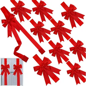 10 Large Christmas Red Ribbons Cabinet Door Bows for Festive Party Supplies, 10 x 87 Inches