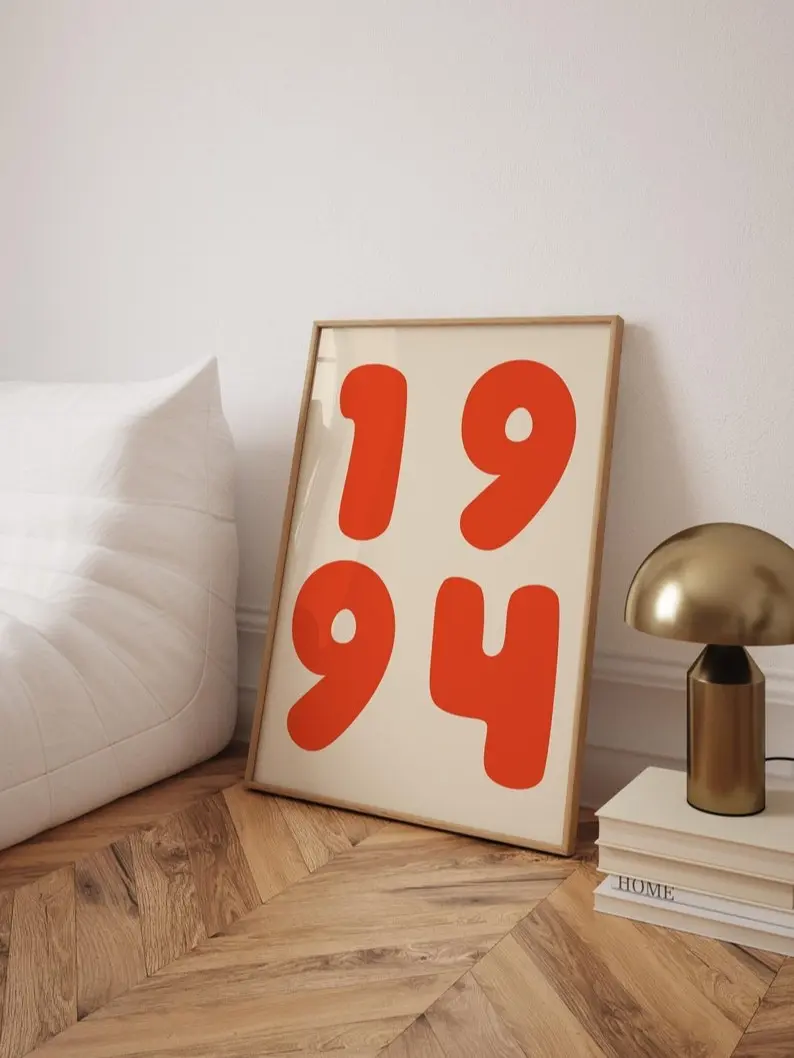 Custom Retro Year Poster, Printable Trendy Poster, Custom Number, Birth Year Print, Personalized Birthday Gift, Custom Date Print