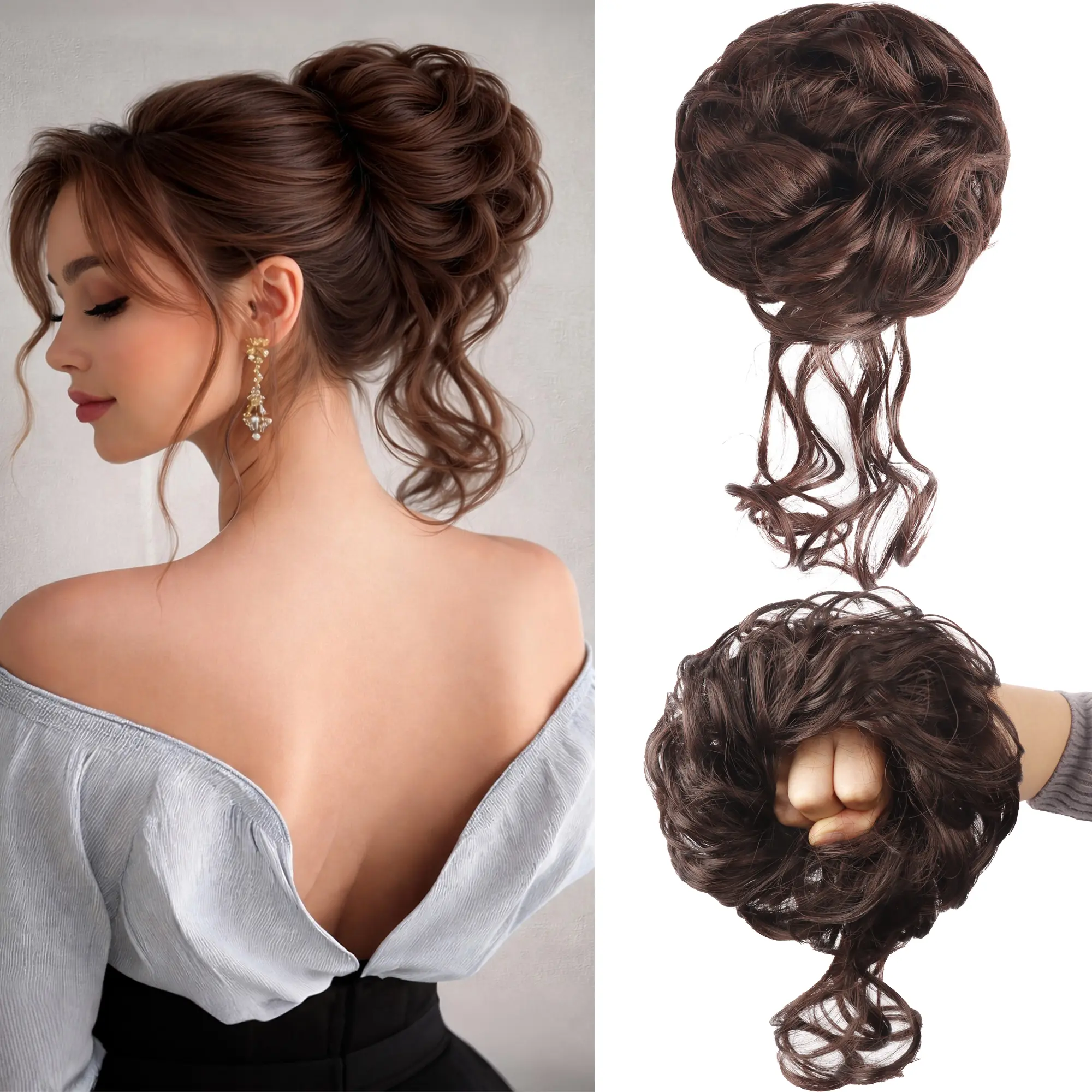 Large Messy Bun Hair Piece Wavy Curly Scrunchies Synthetic Chignon Ponytail Hair Extensions Thick Updo Hairpieces for Women 50g summerwins Body Wave Blonde Glueless Afro Kinky