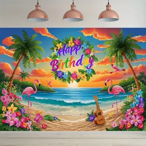 party banner 1pc, Tropical Beach Birthday Background Decoration Background Photo Props, Polyester Banner Decor,  Wall Decor, Party Background  Party Decor/ supplies/ gifts Decorative Background