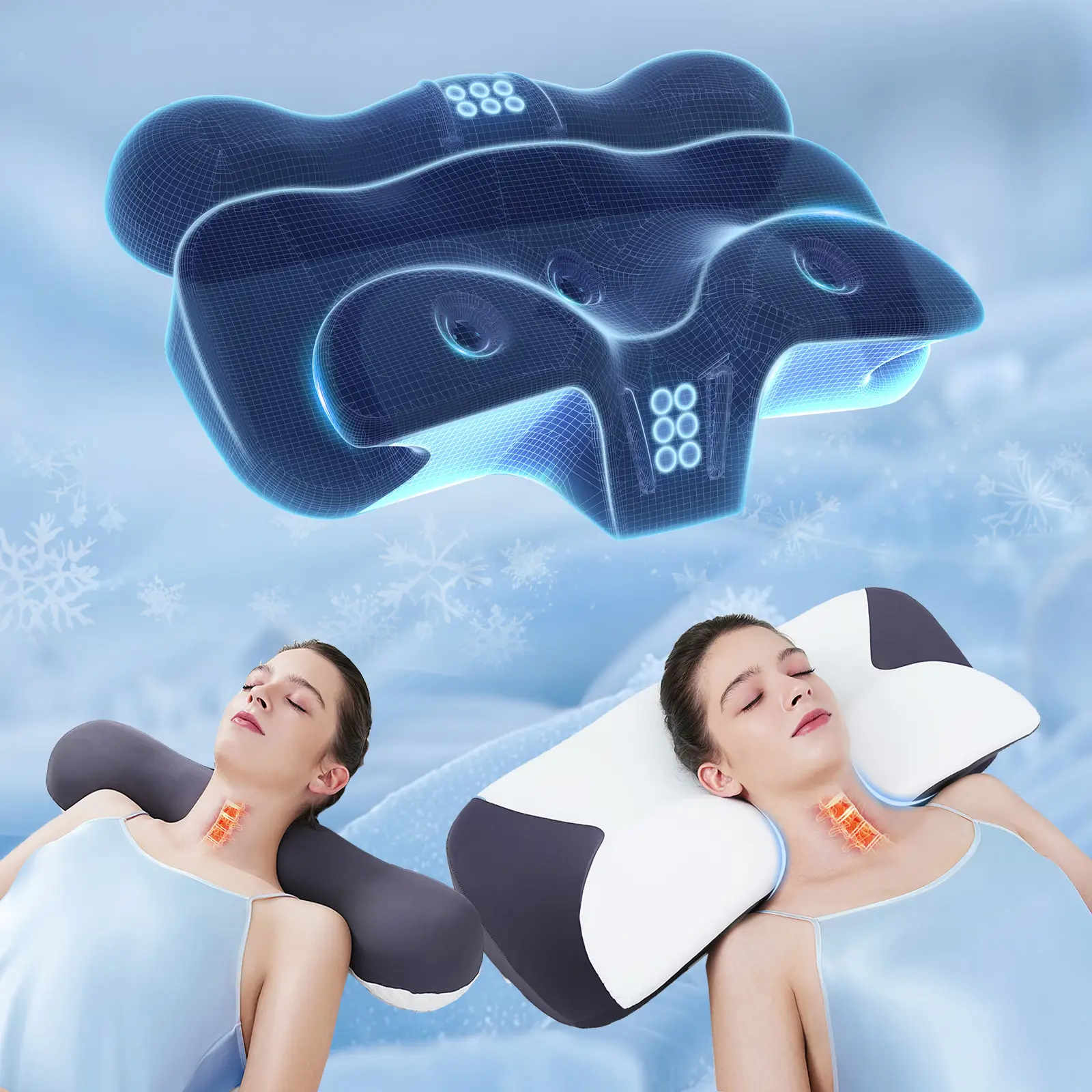 DeepAir Cervical Neck Pillow cooling neck support king size Shoulder Relaxer Ergonomic Contour Side Sleeper Pillow for Sleeping, Orthopedic Memory Foa