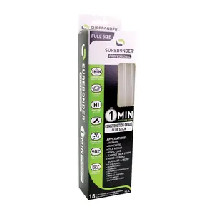 212 MAIN Surebonder 2803021 Construction Grade Glue Stick, 0.41 in. Dia x 10 in., 1-Minute Fast-Drying, Strong Instant Bond, Repair Use, 18-Pack