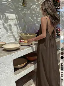 Women's Solid Color Strapless Home Dress, Elegant Sleeveless Long Dress, Summer Casual Wear, Indoor Pajamas, Beach Style, Women's Clothing
