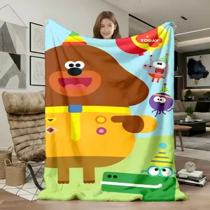 1pc Hey Duggee & Friends Party Design Super Soft Flannel Blanket, Warm Cozy Throw for Sofa, Bed, Office, Travel, Camping, Decor, Birthday Holiday Gift for Adults, Happy Blanket Gifts.