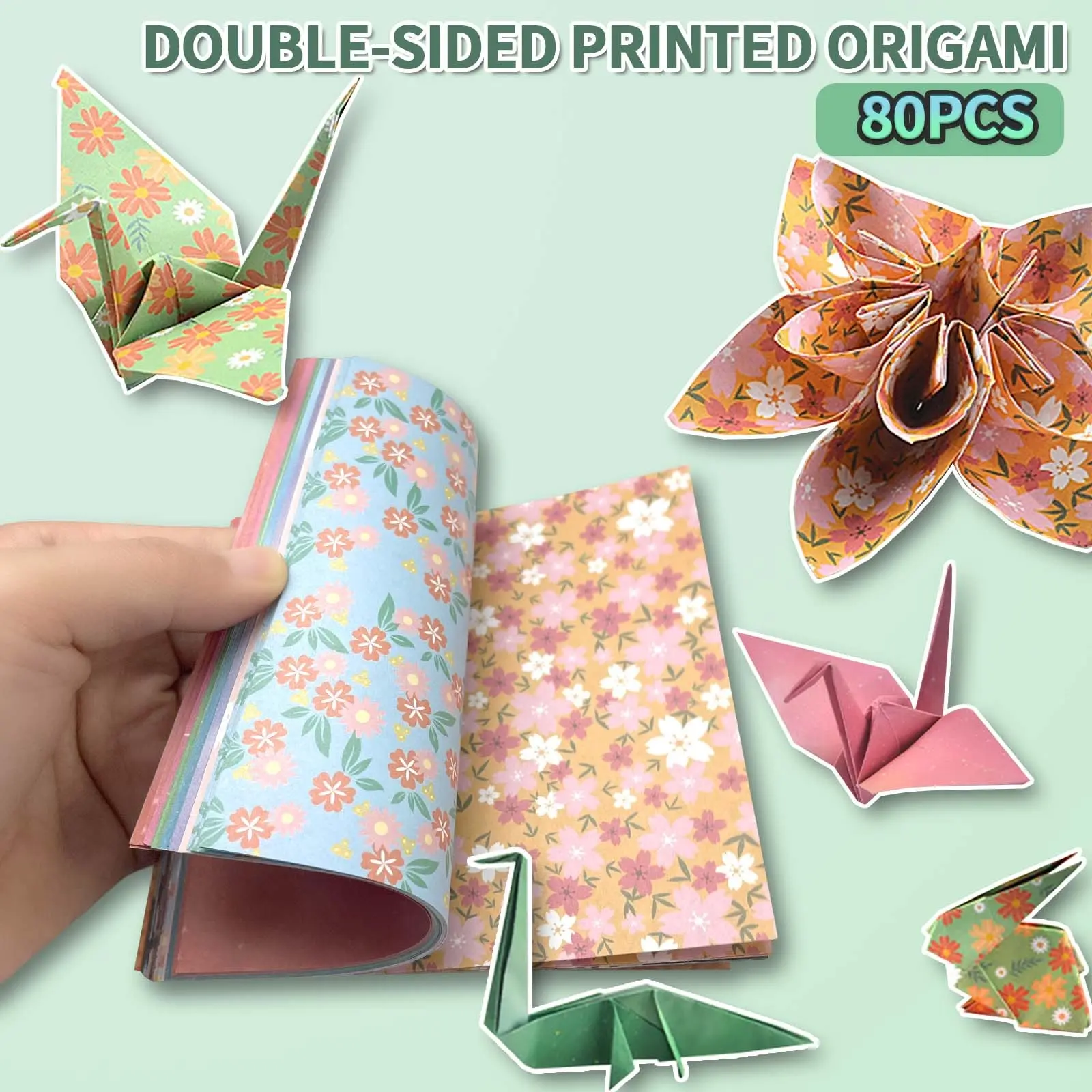 80 Sheets Thick Double-Sided Flower Patterns Origami Paper, Art Craft Paper, Sunwind Crane Folding Paper, Ideal for Back-To-School Supplies, Fun Crafting Activity