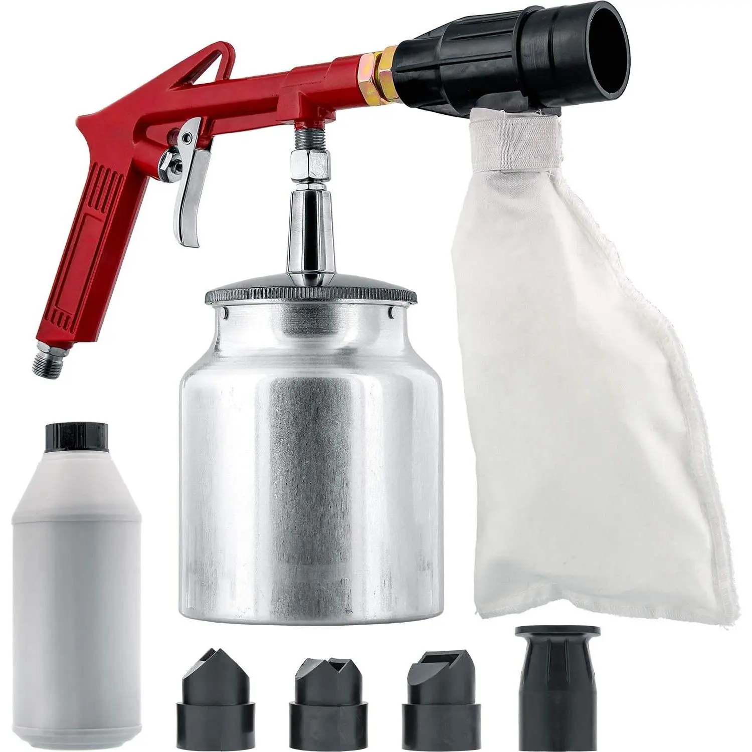 Sand Blaster Gun Kit with 90 PSI Air Compressor Tool, Efficient Sand Recovery System, Inside-Outside Corner Nozzle & Abrasive - for Paint Removal, Metal Cleaning, Surface Prep