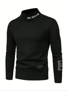 2026 Men's Fleece Pullover High Neck Long Sleeve Sweatshirt Round Neck Basic Casual Comfortable Warm Autumn Winter Layering Top Soft Quality Streetwear, men knitwear, fashion sweater, men pullover