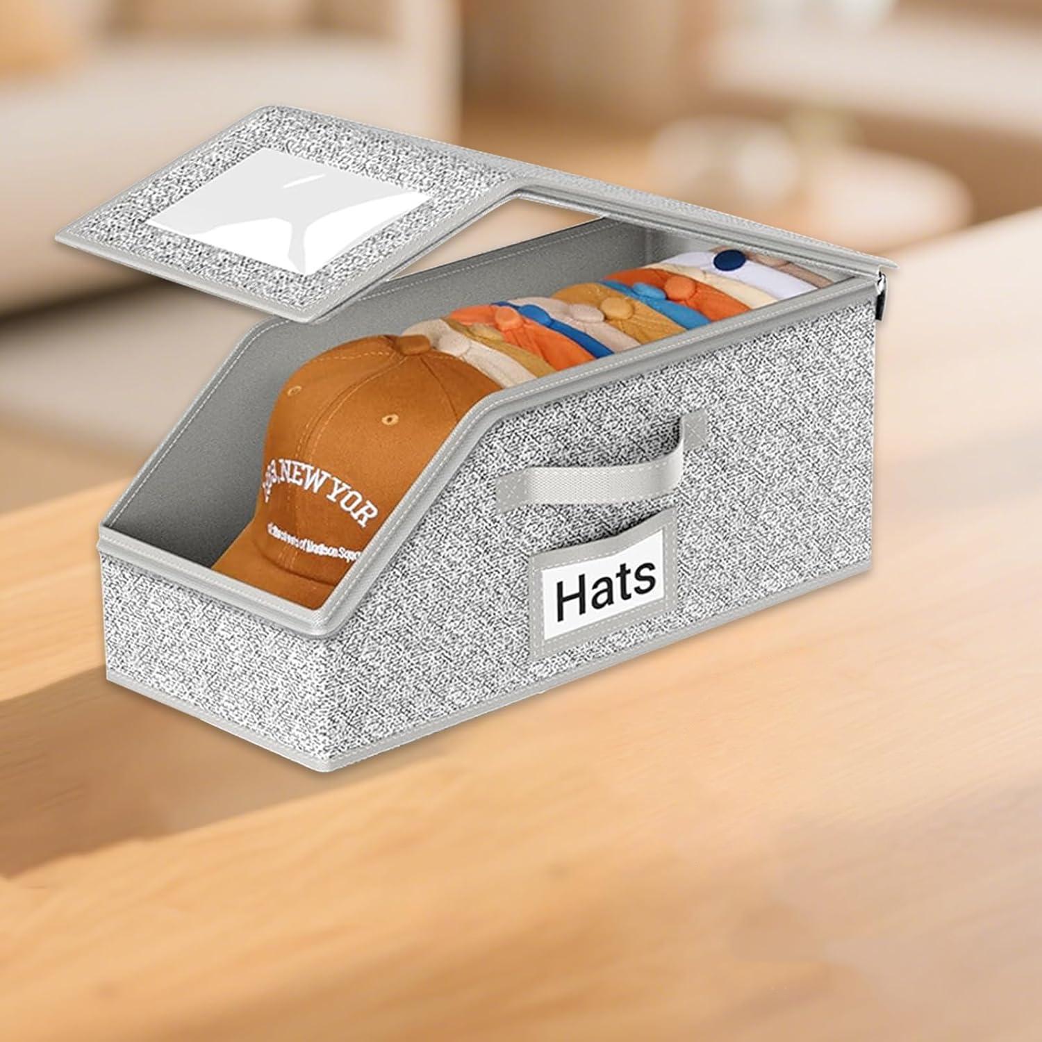 Stackable Baseball Cap Storage Box, Large Capacity Holds Up to 12 Hats, Durable Foldable Cardboard Hat Organizer, Dustproof Space Saving Versatile Hat & Toy Storage Solution for Home Bedroom Wardrobe