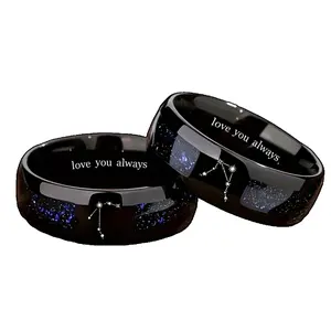 2-Set Fashionable And Charming Zodiac Pattern Couple Rings Made Of Synthetic Material, A Stylish Engagement Jewelry Suitable As Romantic Wedding Rings, And Gifts For Anniversaries And Valentine’s Day
