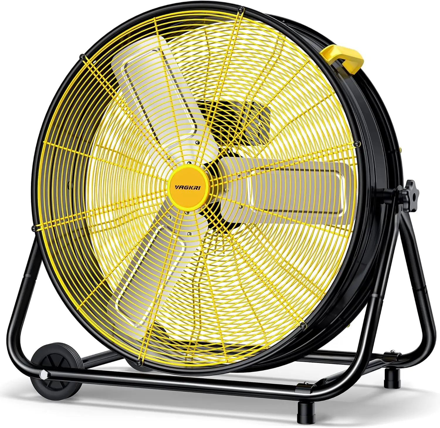 VAGKRI 24-30 Inch Industrial Drum Fan, 320W High Velocity Floor Fan, 3 Speed Heavy Duty Metal Air Circulator, 360° Tilt with Casters Handle ETL Standa