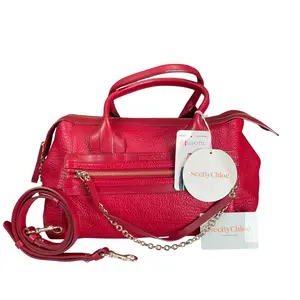 Pre-owned See by Chloe LEATHER Crossbody Bags Cherry Red GHW Pebbled Boston Crossbody Strap Purse