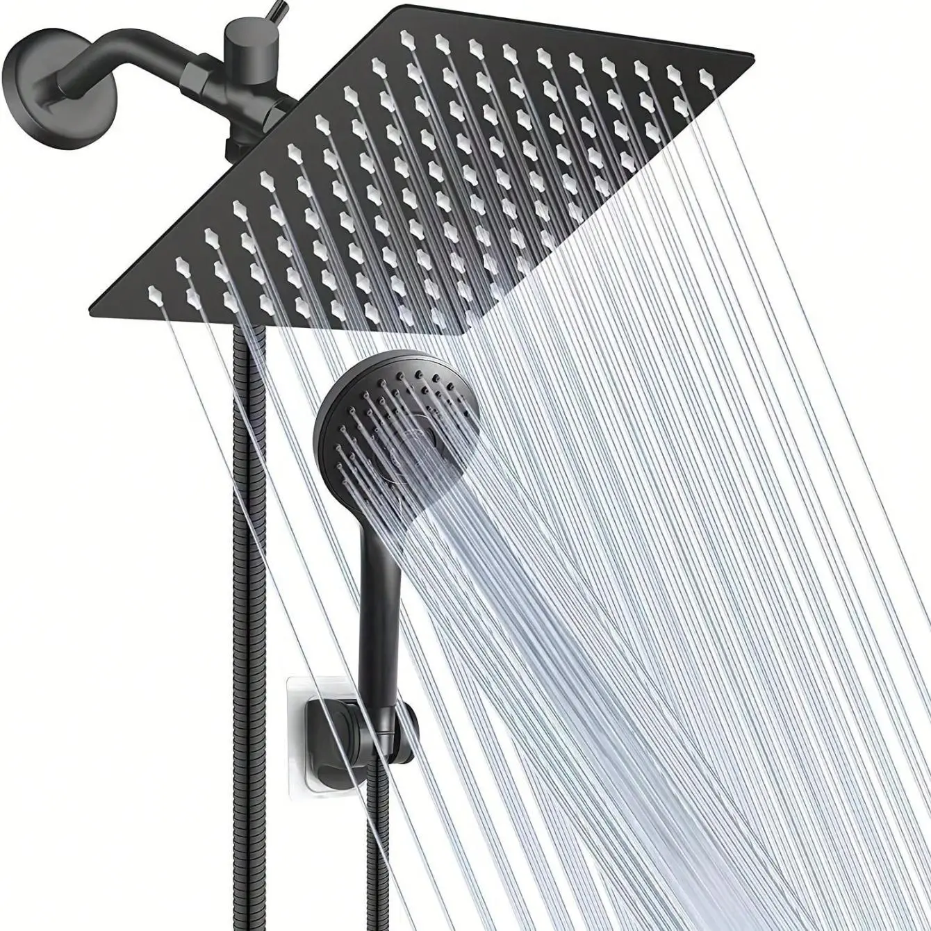 8 Inch Rain Shower Head with Handheld Spray, High-pressure Rainfall Shower Head Combo with 5 Spray Settings Handheld Showerhead Combo, Dual Shower Head Set, 3-Way Shower Combo, Powerful Low-pressure Water Shower Spray
