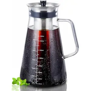 Airtight Cold Brew Coffee (Iced ) Maker 51oz/1.5L, , Durable Borosilicate Glass Pitcher and Stainless Steel Fine-Mesh Filter, Dishwasher Safe, Spill-proof, 6 Cups Capacity