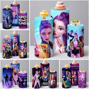 15-day 2D Flat Delivery Cyber City Cyber Girl Group Cylinder Covers Backdrop Kids Girl Party Decoration BabyShower  Plinths Pedestal Backdrop Cover