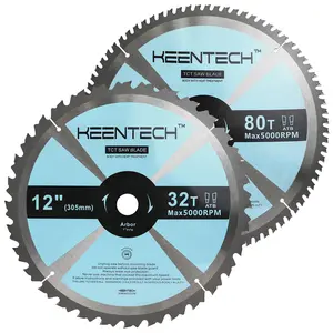 KEENTECH 12 Inch Miter Saw Blade 32T + 80T Combo 2-Pack by 1" Bore, for Cutting Plywood, MDF, OSB, Longer Service Life
