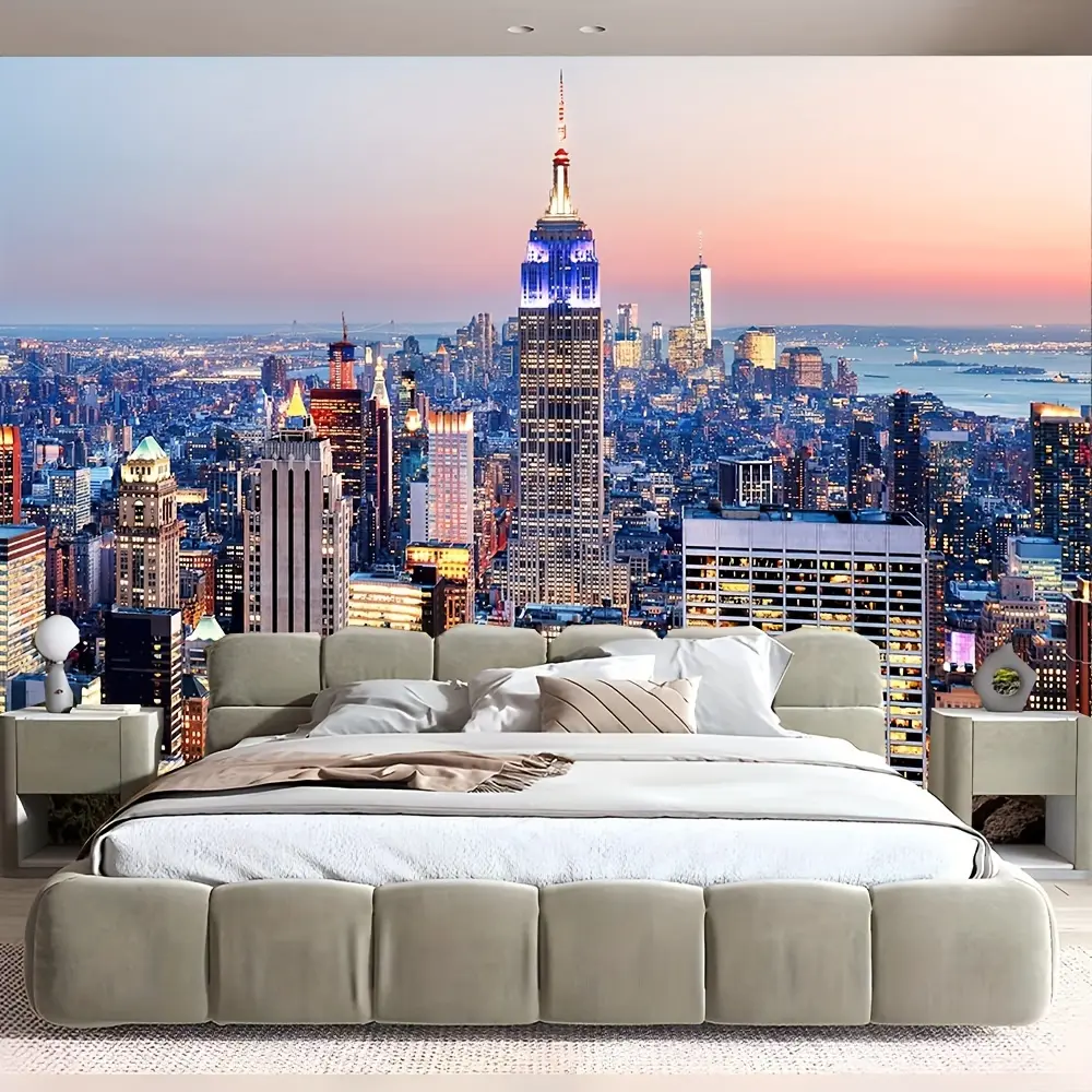 1 piece urban landscape pattern polyester fiber wall hanging tapestry, Durable decorative tapestry, suitable for wall decoration in living rooms, bedrooms, offices, party decoration, with free installation package Wall Tapestries