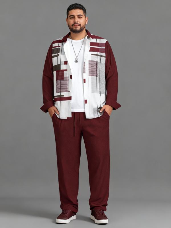 Plus Size Men's Casual Sport Suit Outdoor Leisure Button Closure Jacket & Pants Set for Spring Summer Adult Males Black Trouser Menswear Gamis - Clothes Formal Long Sleeve