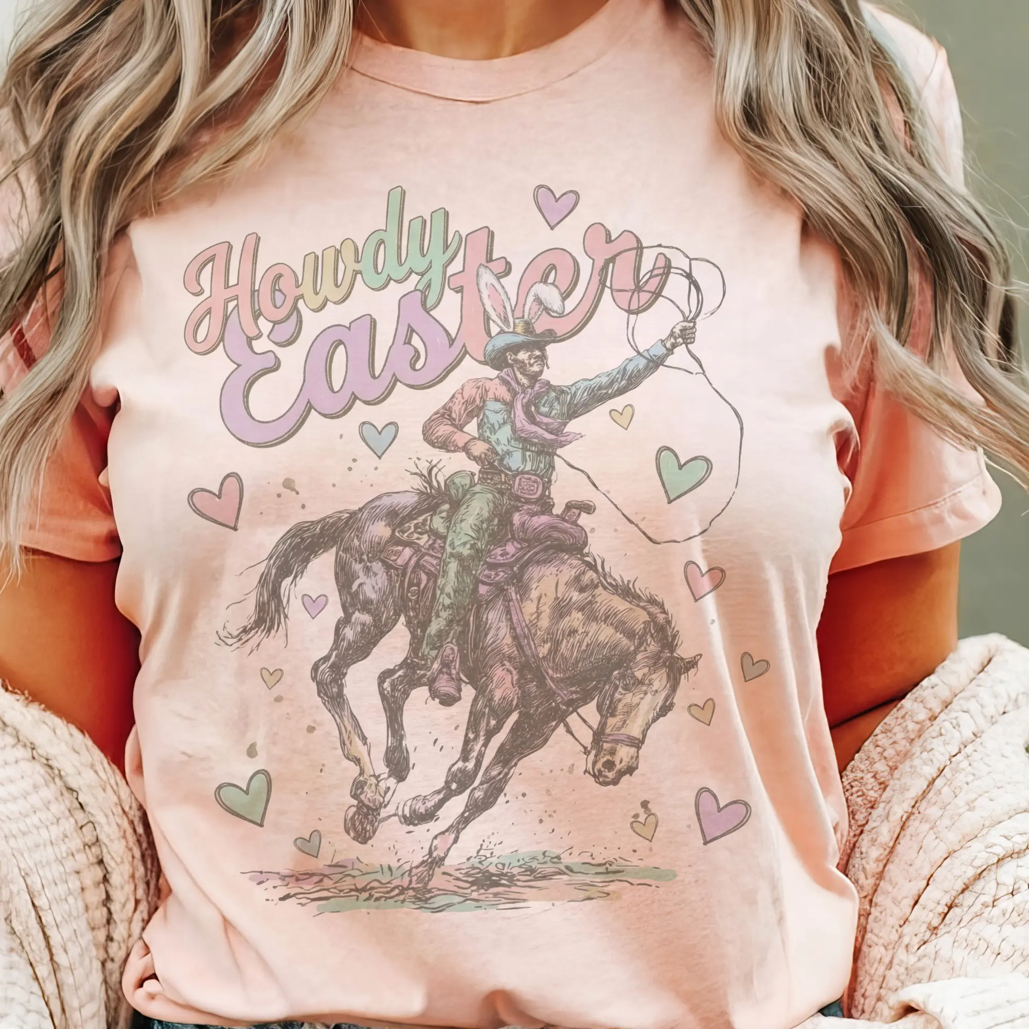 Vintage Western Easter Tees Howdy Easter Cowboy Tshirt Rodeo Bunny Cowboy Easter T-Shirt Country Cowgirl Howdy Top Easter Cowgirl Tee Unisex Sublimation Crewneck Top