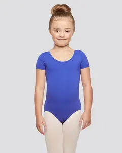 Girls Bowknot Short Sleeve Cotton Ballet Leotard