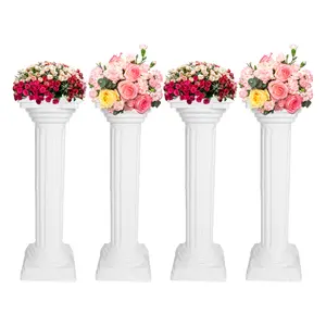 4 Pack White Plastic European Style Columnar Pillars for Garden Wedding Party Decoration Outdoor Courtyard Church Hotel 86cm Tall