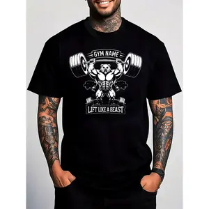 GREE NINK Men'S Heavyweight Gym T-Shirt - 180gsm Muscle Bear Powerlifting Graphic Tee with LIFT LIKE A BEAST Slogan, Breathable Workout Shirt for Bodybuilding, Weightlifting - Ideal Birthday/christmas Gift For Men, Gym Apparel, Motivational Design