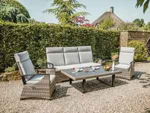 Antigua Modern Retreat 6pc Lounge Set with Height-Adjustable Table, Plush Seating, and Two Ottomans for Versatile Indoor & Outdoor Use By Furniture of America