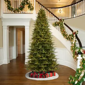 Glitzhome 6ft/7.5ft/9ft/11ft Pre-Lit Green Full Fir Artificial Christmas Tree, with Warm White & Multi-Color Twinkle LED Lights, 9 Function,Remote Control & Foot Pedal