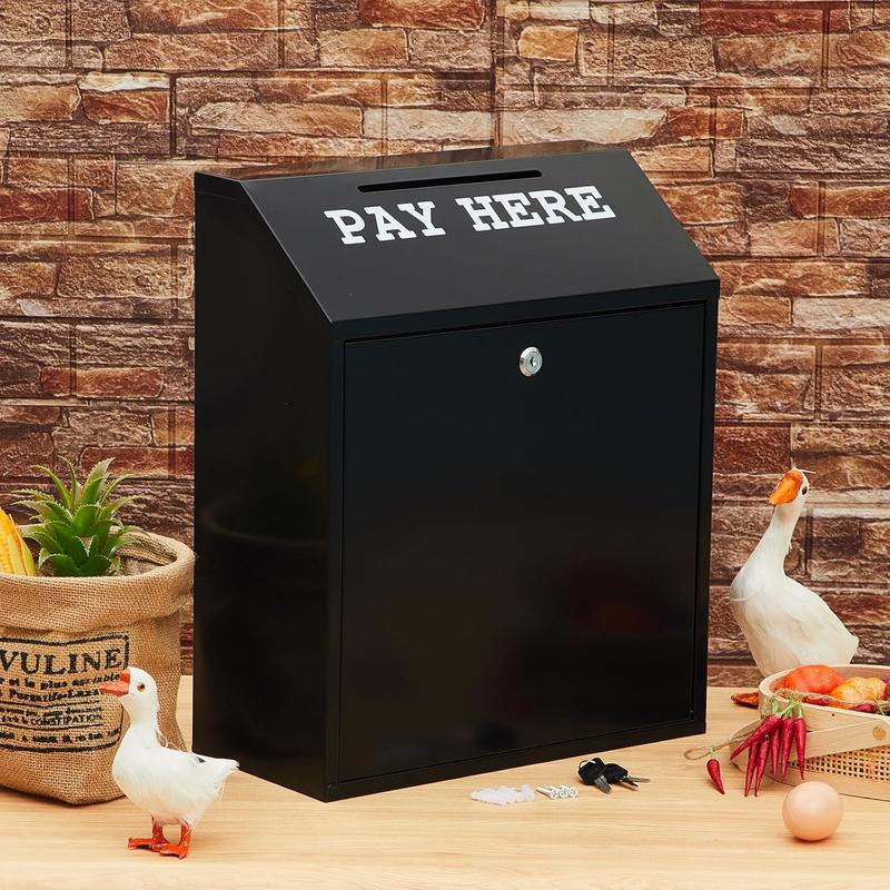 Cash Box Money Collection Metal Donation Box with Lock for Home Office Outdoor Use Wall Mount Pre Drilled Mailbox Delivery Ballot Black 18.1 x 14.9 x 7.1 Inch