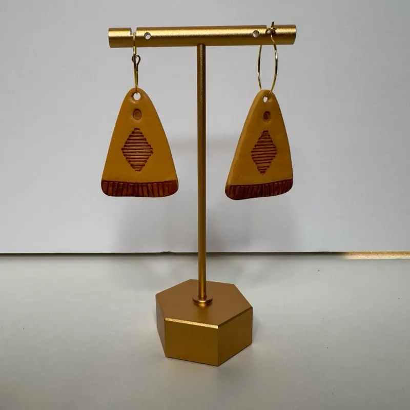Unique Polymer Clay Mustard & Rust Dangle Earrings, 20 mm Nickel-Free Hoop Earrings