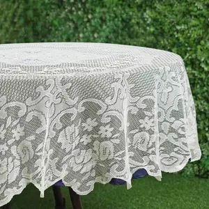 Lace Round Tablecloth 70" Ivory with Premium Design Table Cover
