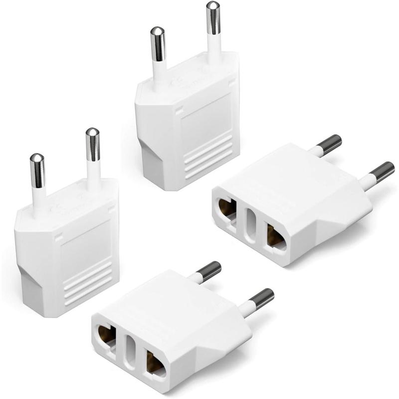 Pack of 4 European Plug Adapter  to  Adapter Type C Outlet for    Spain  France EU in White Color
