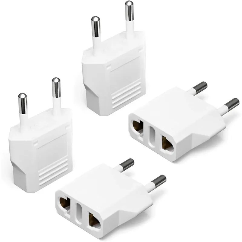 Pack of 4 European Plug Adapter  to  Adapter Type C Outlet for    Spain  France EU in White Color