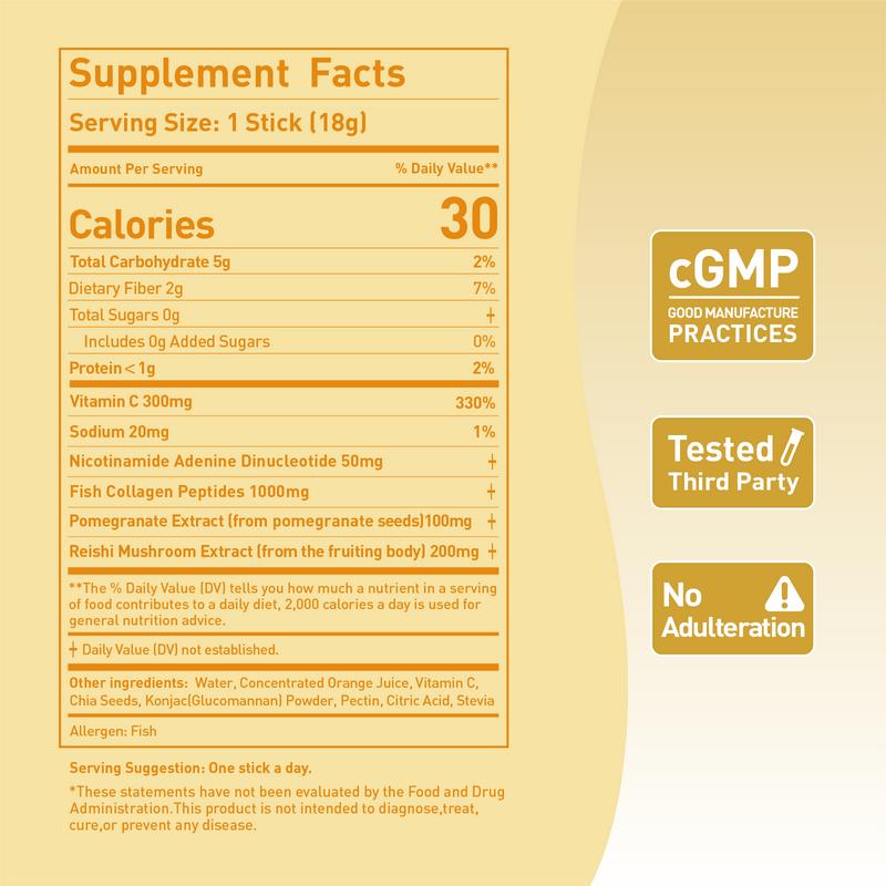 【$9.9 Only】LeafStory Collagen Glow Reset Jelly (7 Sticks): Orange Flavor, Collagen, Chia Seeds, Support Skin Health & Elasticity, Support Hair & Nails, Stress Relief & Nerve Health, Sugar-Free, Gluten-Free, Non-GMO, Gelatin-Free, Natural Ingredients