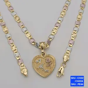 #1 Mom (#1 Mama) Necklace Gold Plated 3 colors pendant and chain, 24 & 20 inches 5mm wide.   Cadena i corazon de tres colores #1 Mom, #1 MAMA. SKU : CH22, CH22A, SKU : PE44