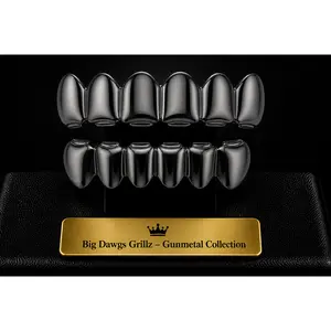 Gunmetal Silver 6 Upper & 6 Lower Grillz Set Player