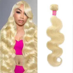 613 Bundles Human Hair Blonde Bundles Human Hair Body Wave One Bundle, Raw Indian Hair, Can Be Dyed, Highlighted or Restyled, Minimal Shedding, No Tangle, Easy to Take Care of.