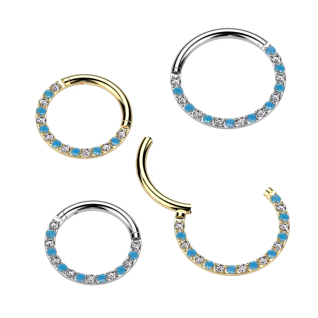 16G Turquoise Clicker Hoop • Cartilage Hoop • Nose Ring • Septum Clicker • Daith Ring • Hinged Segment • Helix Earring • Gold • Silver