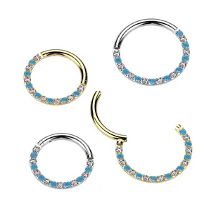 16G Turquoise Clicker Hoop • Cartilage Hoop • Nose Ring • Septum Clicker • Daith Ring • Hinged Segment • Helix Earring • Gold • Silver
