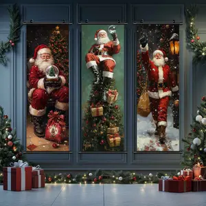 3-Piece Christmas Wall Art Set, Santa & Tree Themed Posters, High-Definition Prints, Waterproof Decor for Home & Party