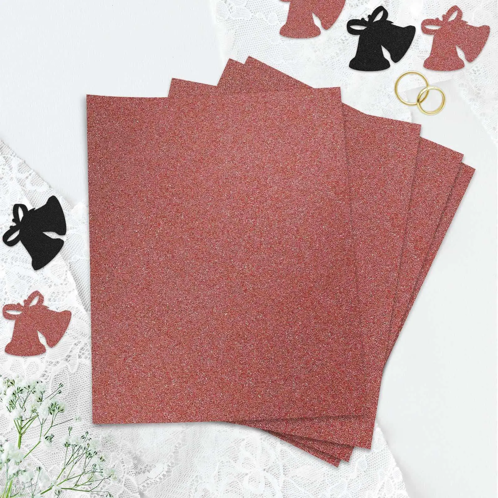 10-Pack 12"x10" Self-Adhesive Glitter Craft Foam Sheets, Rose Gold DIY Crafting Supplies