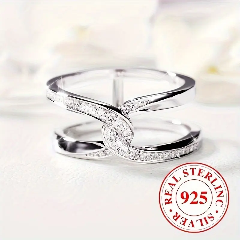 925 Sterling Silver Band Ring - Sparkling inite Knot Casual Linked Statement Ring, Unisex High-Quality Fashion Jewelry, Ideal Gift for Special Someone, Casual Ring Linked